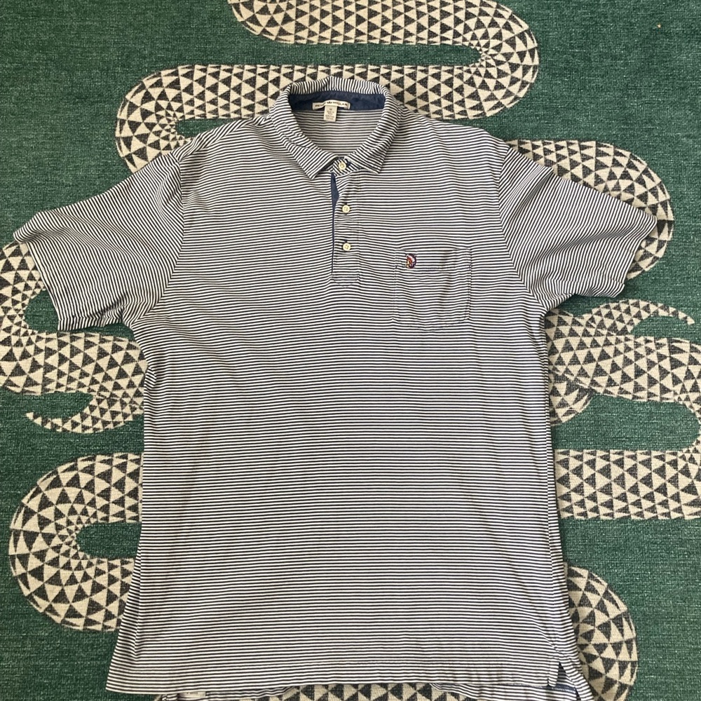 Peter Millar Shinnecock Hills Golf Club Blue and White Striped Polo - Medium